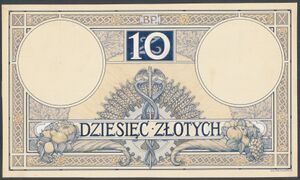 Rewers kolejnej fazy projektu 10 złotych 1919