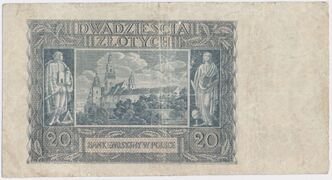 Rewers 20 złotych 1940 bez serii i numeru