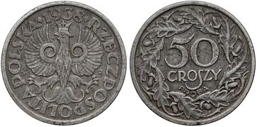 50 groszy 1938 ze starym orłem w żelazie