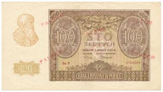Awers fałszerstwa 100-złotówki 1940
