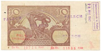 Rewers fałszywej 10-złotówki 1940