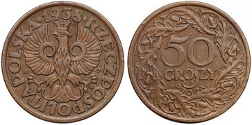 50 groszy 1938 ze starym orłem w brązie