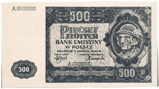 Archiwalna fotokopia projektu 500 złotych 1940