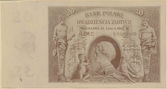 Awers fotoprojektu 20 złotych 1927