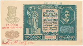 Awers fałszerstwa 50-złotych 1940