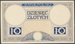 Awers kolejnej fazy projektu 10 złotych 1919